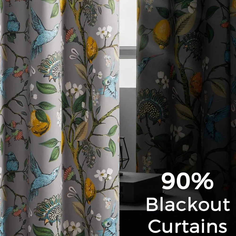 Floral Lemon Hummingbird Curtains Patterned Waverly Mid-Century Style